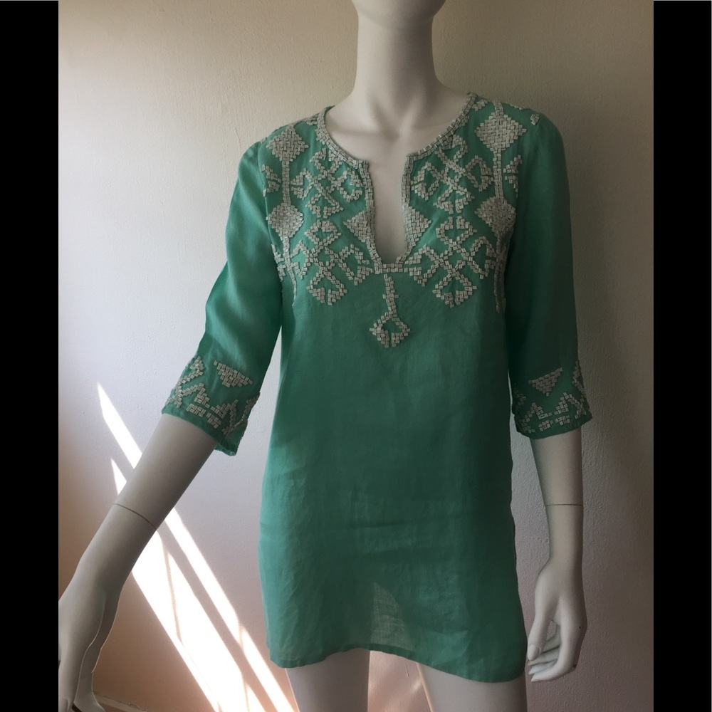 Calypso St Barth “Coraline” linen tunic w/beading